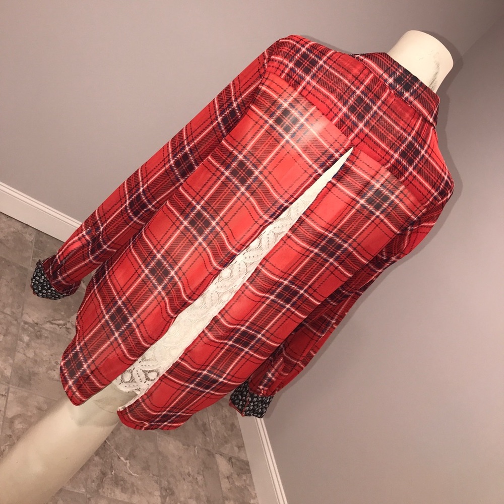 Altar’D State Red Plaid & Lace Blouse
